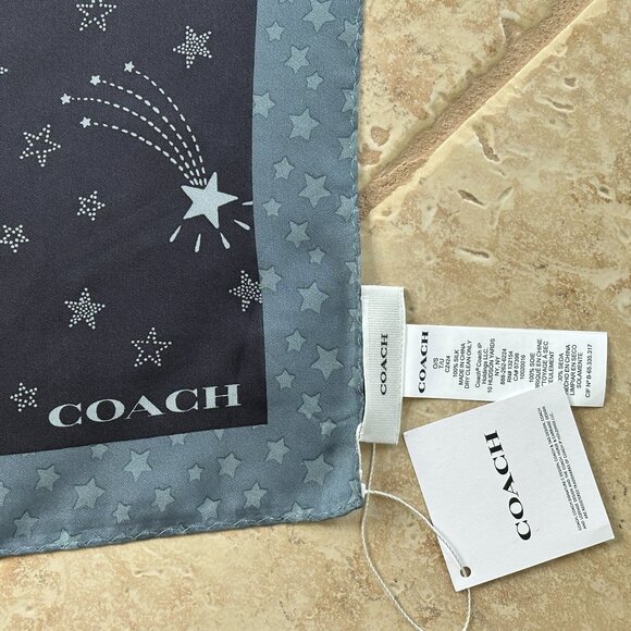 COACH REXY SHOOTING STAR PRINT SILK SQUARE SCARF:NWT BLACK/MARINECZ424 - Picture 4 of 6